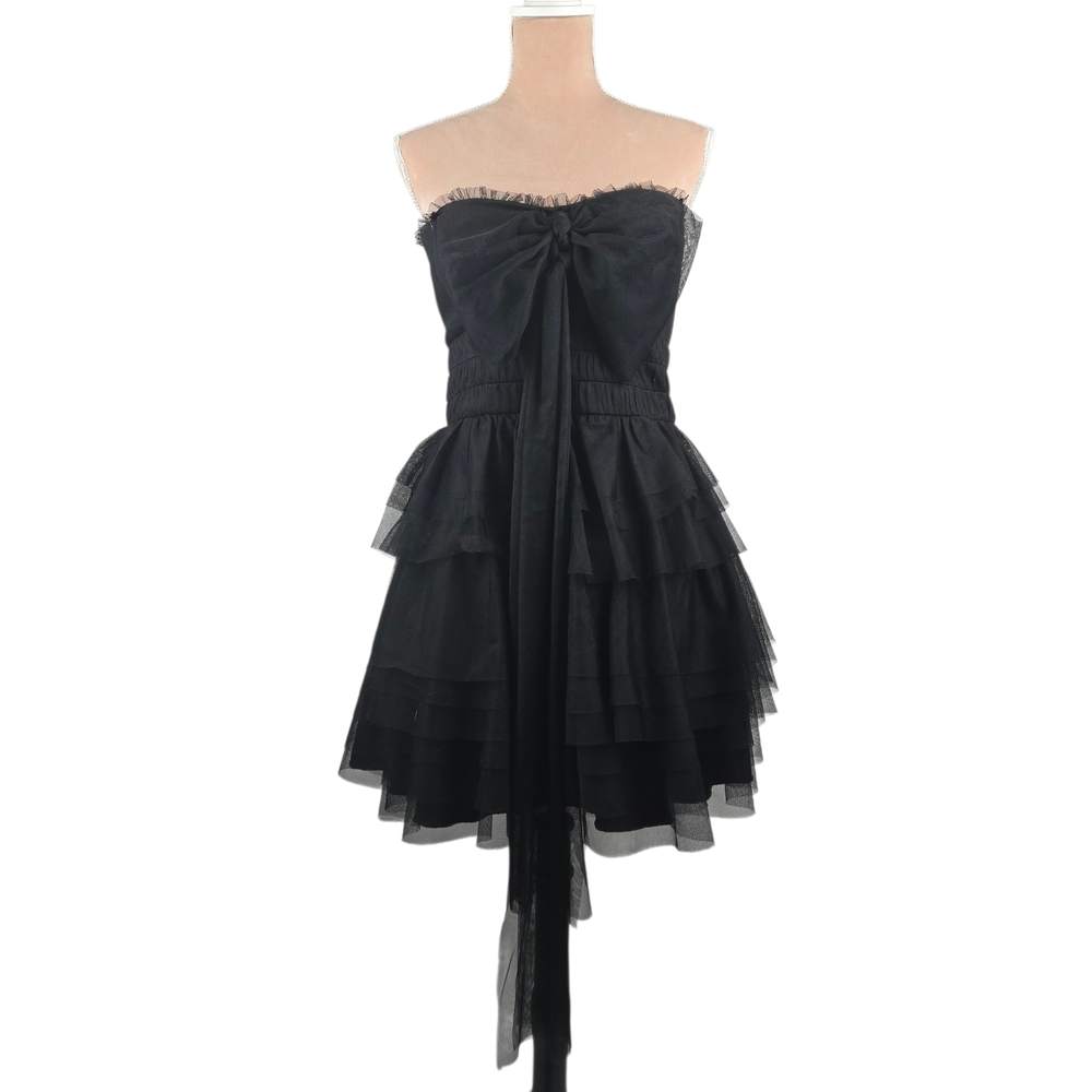 City Vibe Solid Strapless Bow Front Tiered Dress Black Size 15